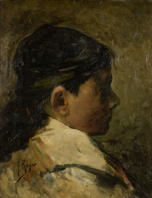 JOSE ROGER Y ALBA, "Retrato de joven". 1890, Óleo sobre lie