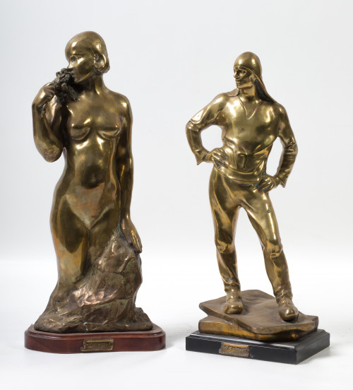 "Desnudo femenino", escultura de bronce dorado firmada "Dup