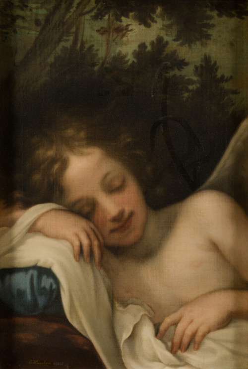 ESCUELA ITALIANA S. XIX, "Amor dormido", Óleo sobre lienzo