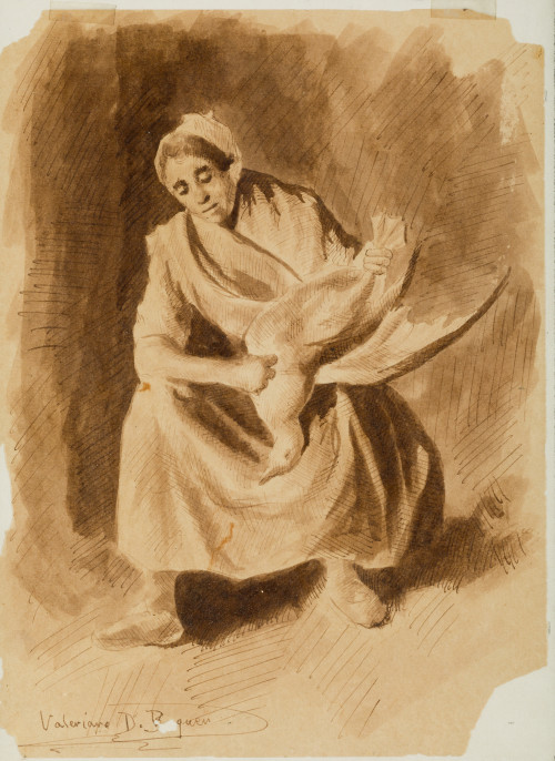 VALERIANO  DOMÍNGUEZ BÉCQUER, "Campesina desplumando un pat