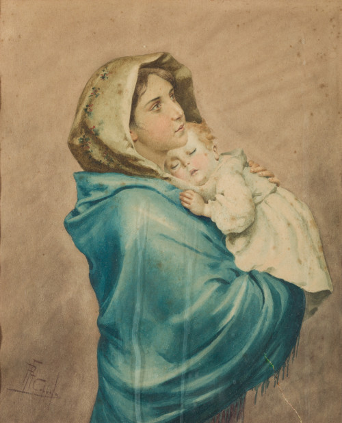 ESCUELA ITALIANA, Capella "Virgen con Niño" Dibujo