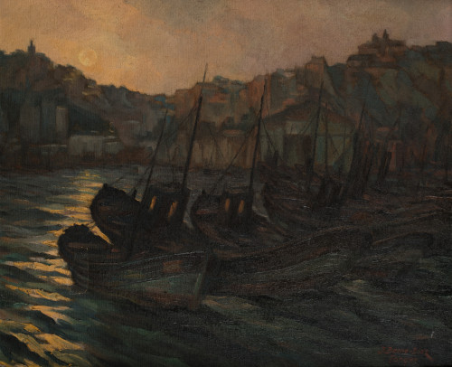 JOSÉ BUENO-DÍAZ, "Puerto de Tánger", Óleo sobre lienzo