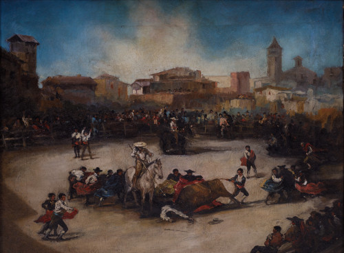 EUGENIO LUCAS VELÁZQUEZ, "Corrida de toros en la plaza", Ól