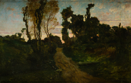 ESCUELA FRANCESA S.XIX, "Paisaje crepuscular", 1894, Óleo s