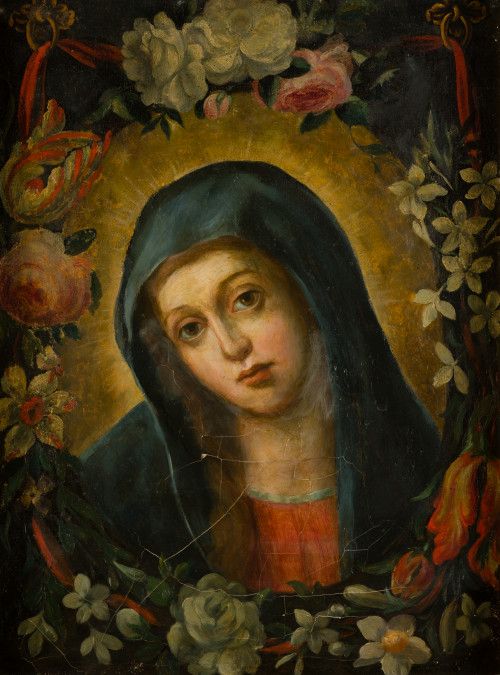 ESCUELA ESPAÑOLA, "El Salvador y la Virgen rodeados por gui