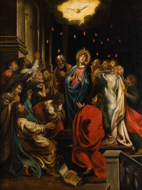  ESCUELA FLAMENCA, "Pentecostés", Óleo sobre lienzo.