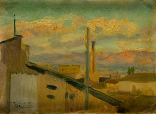 JOSÉ MONGRELL TORRENT, "Paisaje industrial", Óleo sobre lie