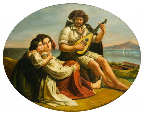 ESCUELA NAPOLITANA , "Pescadores napolitanos", Óleo sobre l