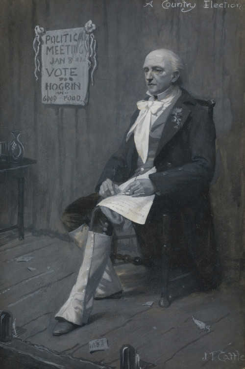 ESCUELA INGLESA, "A country election", Gouache sobre papel