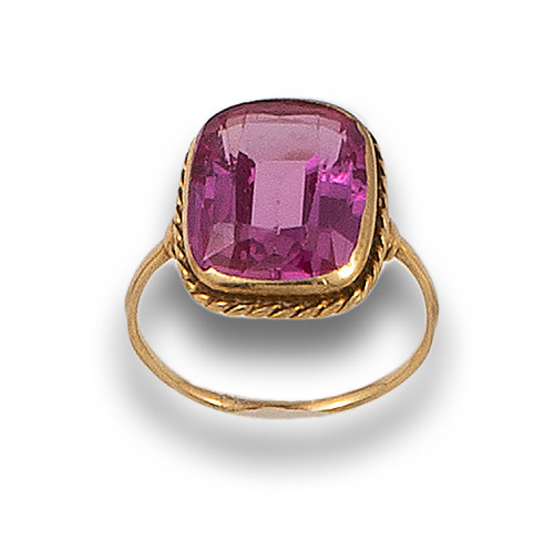 SORTIJA S.XIX ORO AMARILLO Y ROSA DE FRANCIA