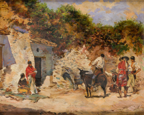 ISIDORO MARÍN GARES, "Gitanos del Sacromonte", Óleo sobre t