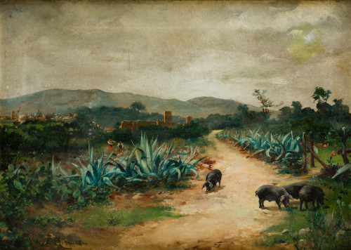 FRANCISCO MIRALLES Y GALUP, "Labores del campo", Óleo sobre