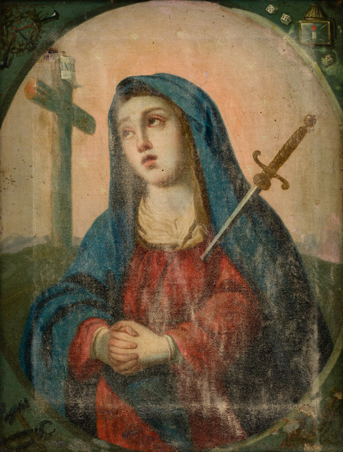 ESCUELA VIRREINAL, "Virgen de los Dolores con las Arma Chri
