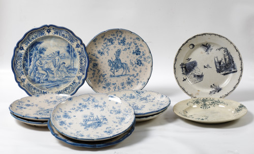 Ocho platos de cerámica esmaltada, manufactura Cases, S. XX