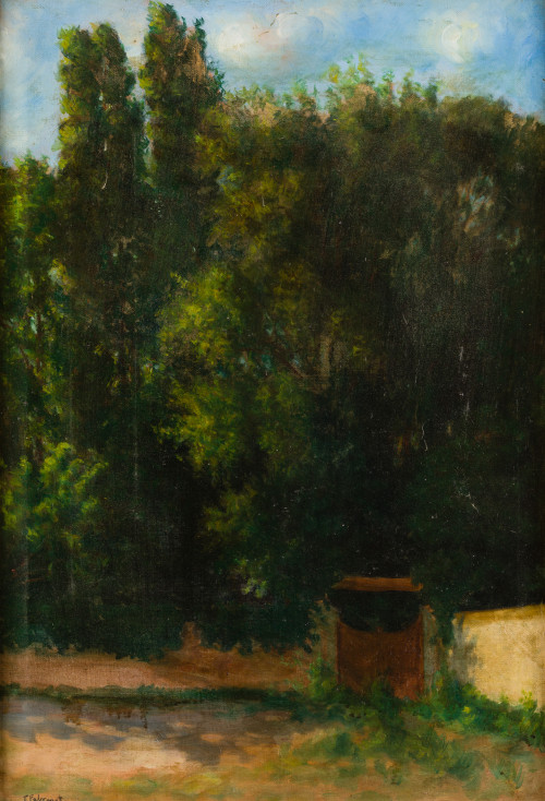 ESCUELA CATALANA , "Paisaje de campo", 1911, Óleo sobre lie