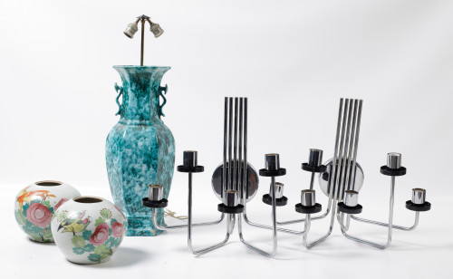 Lámpara de mesa de cerámica esmaltada de gusto oriental