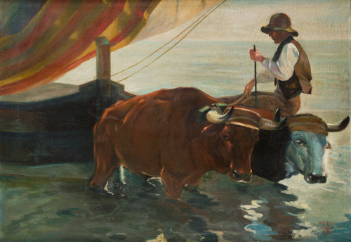 TEODORO ANDREU Y SENTAMANS, "Pesca de bueyes en la playa de