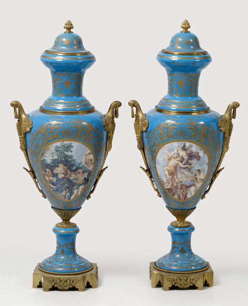 Pareja de jarrones en porcelana de Samson, siguiendo modelo