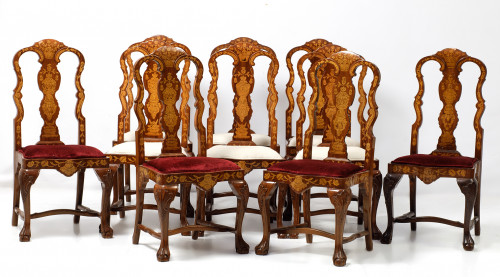 Diez sillas estilo holandés con marquetería