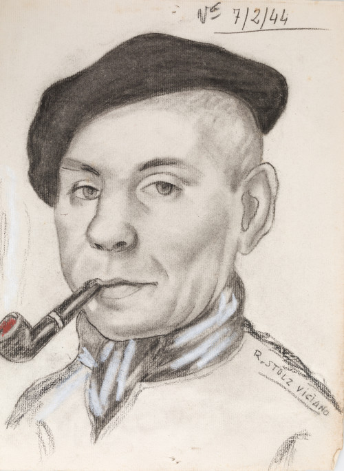 RAMON STOLZ VICIANO, "Retrato de hombre con pipa", 1944, Gr