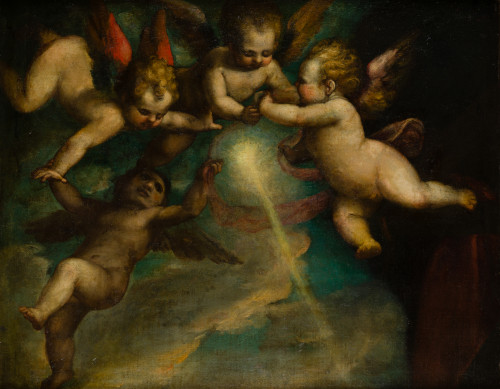 ESCUELA ITALIANA , "Gloria celestial", Óleo sobre lienzo.