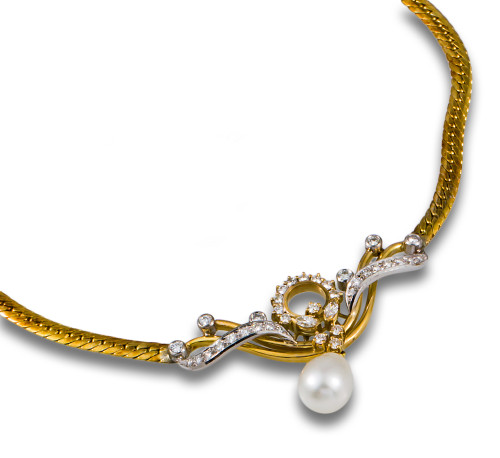 GARGANTILLA ORO DIAMANTES PERLA 