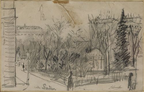 JUAN COMBA Y GARCIA, "Vista de la calle Pavía", Lápiz sobre
