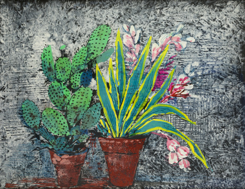ISMAEL GONZÁLEZ DE LA SERNA, "Cactus, buganvilla y flores",