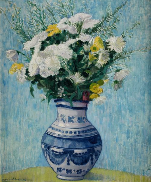 JUAN DE ECHEVARRIA, "Florero de clavelinas blancas y amaril