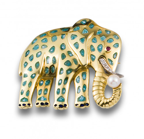 COLGANTE ELEFANTE ORO , DIAMANTES, ESMALTES