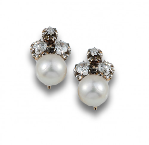 PENDIENTES ANTIGUOS DE DIAMANTES Y PERLAS CULTIVADAS