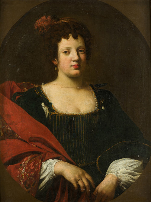  ESCUELA FRANCESA, "Retrato de dama", Óleo sobre lienzo.
