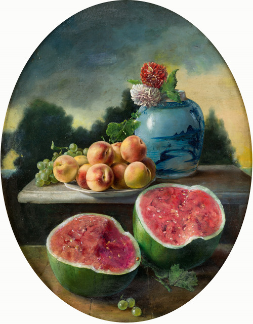 JOSE MARÍA MURILLO BRACHO, "Bodegón con porcelana y frutas"