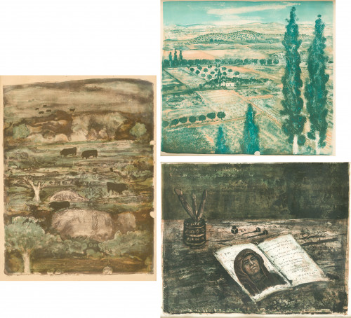 DIMITRI PAPAGUEORGIU, "Bodegón y paisajes", Tres litografías