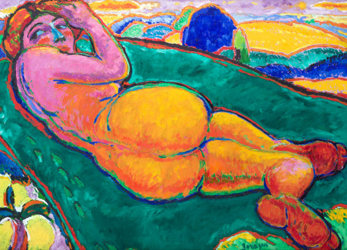ANDRÉS BARAJAS, "Desnudo femenino en paisaje", Óleo sobre l