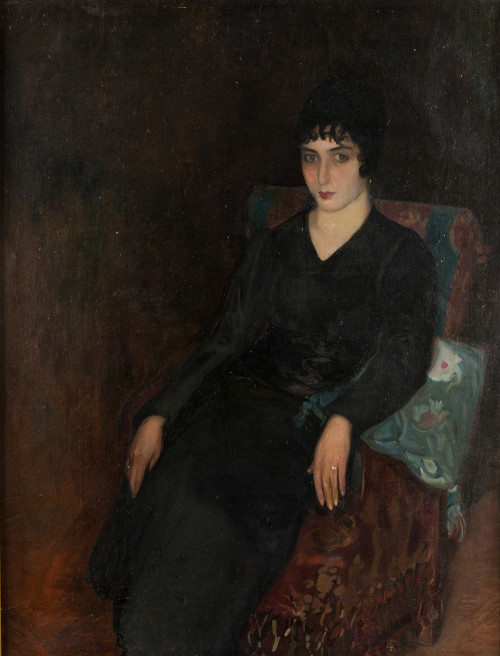 ESCUELA ESPAÑOLA , "Retrato de dama", Óleo sobre lienzo.