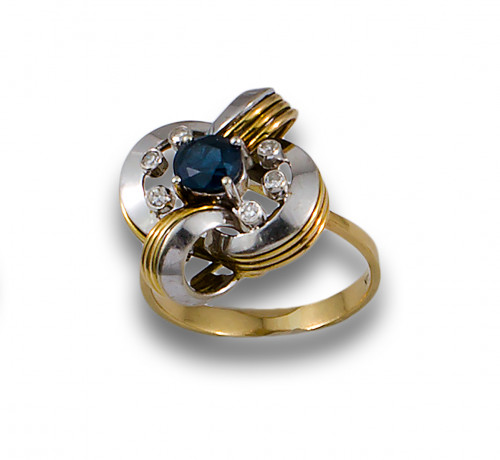 SORTIJA ZAFIRO Y DIAMANTES, OB Y OA