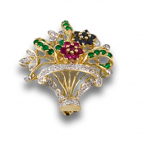 BROCHE CESTO ORO AMARILLO, DIAMANTES