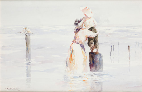 "Madre e hijo en la orilla del mar"
