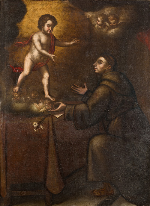 ESCUELA ESPAÑOLA s.XVII, "Aparición del Niño Jesús a san An