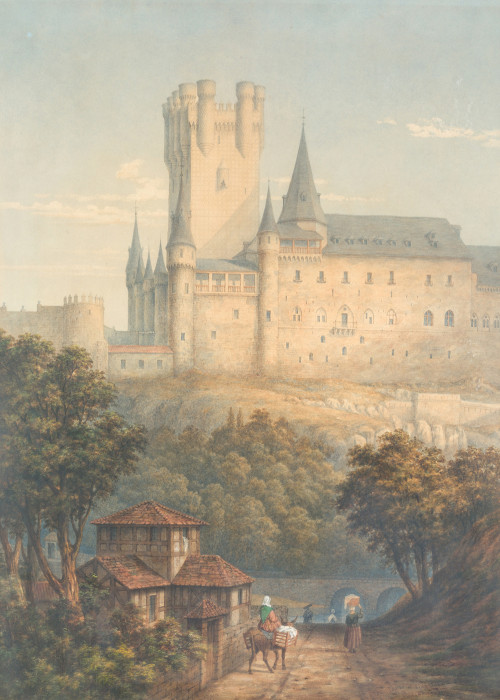JONH DOBBIN c.1815, "Vista del Alcázar de Segovia", Acuarel