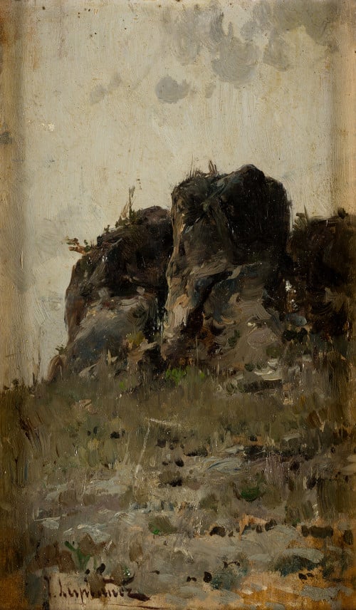 JOSÉ LUPIÁÑEZ Y CARRASCO, "Paisaje rocoso", Óleo sobre tabl