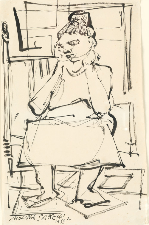 JOSE ANTONIO MOLINA SANCHEZ, "Señora sentada", 1953, Tinta