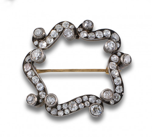 BROCHE ANTIGUO DIAMANTES ORO Y PLATA
