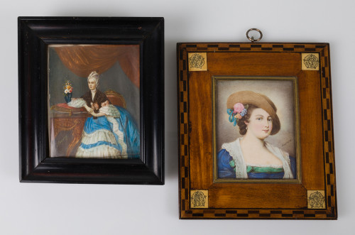 ESCUELA EUROPEA, "Retratos de damas", Dos miniaturas
