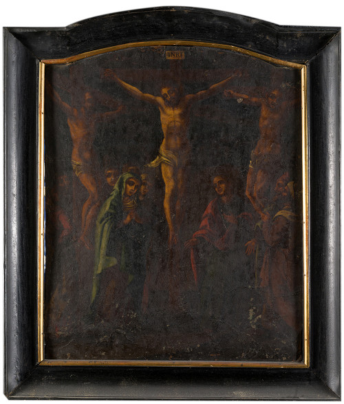 ESCUELA ESPAÑOLA s.XVII, “Calvario”, Óleo sobre cobre.