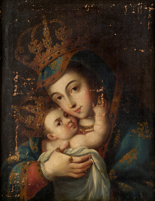 ESCUELA ESPAÑOLA S. XVIII, "Virgen de Belén", Óleo sobre li
