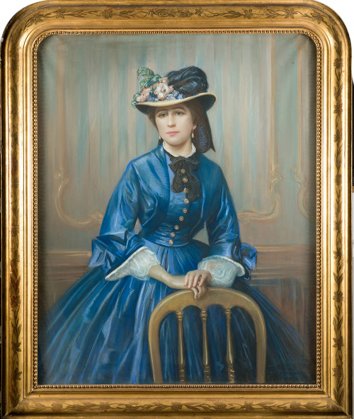 GEORGES C. MICHELET/Fall., "Retrato de dama con vestido azu