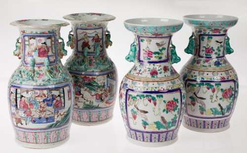 Pareja de jarrones de porcelana Familia Rosa, China, S.XX
