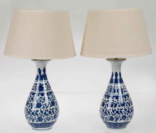 Pareja de lamparas en porcelana china, Porcelana